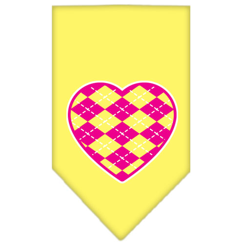 Argyle Heart Pink Screen Print Bandana Yellow Small